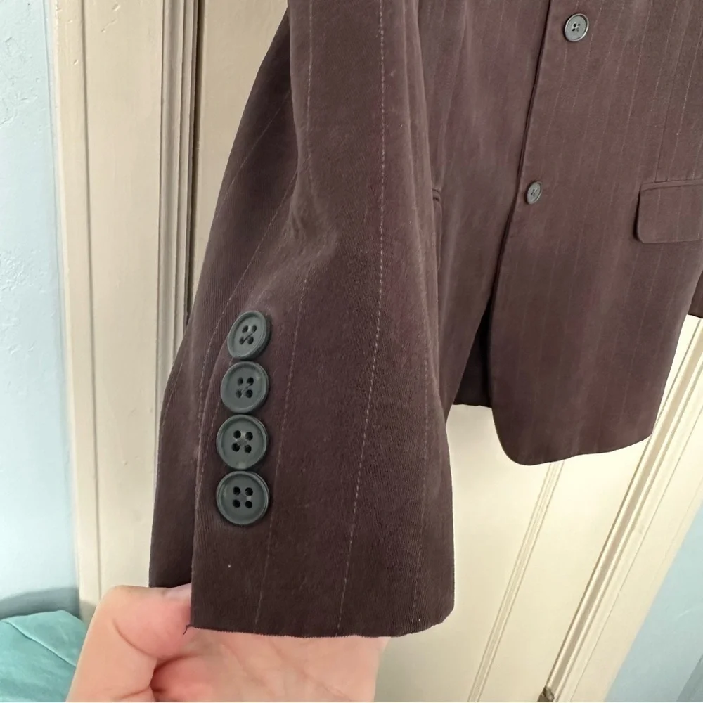 Vtg Banana Republic Blazer Chocolate Brown Pin Strip 44 R